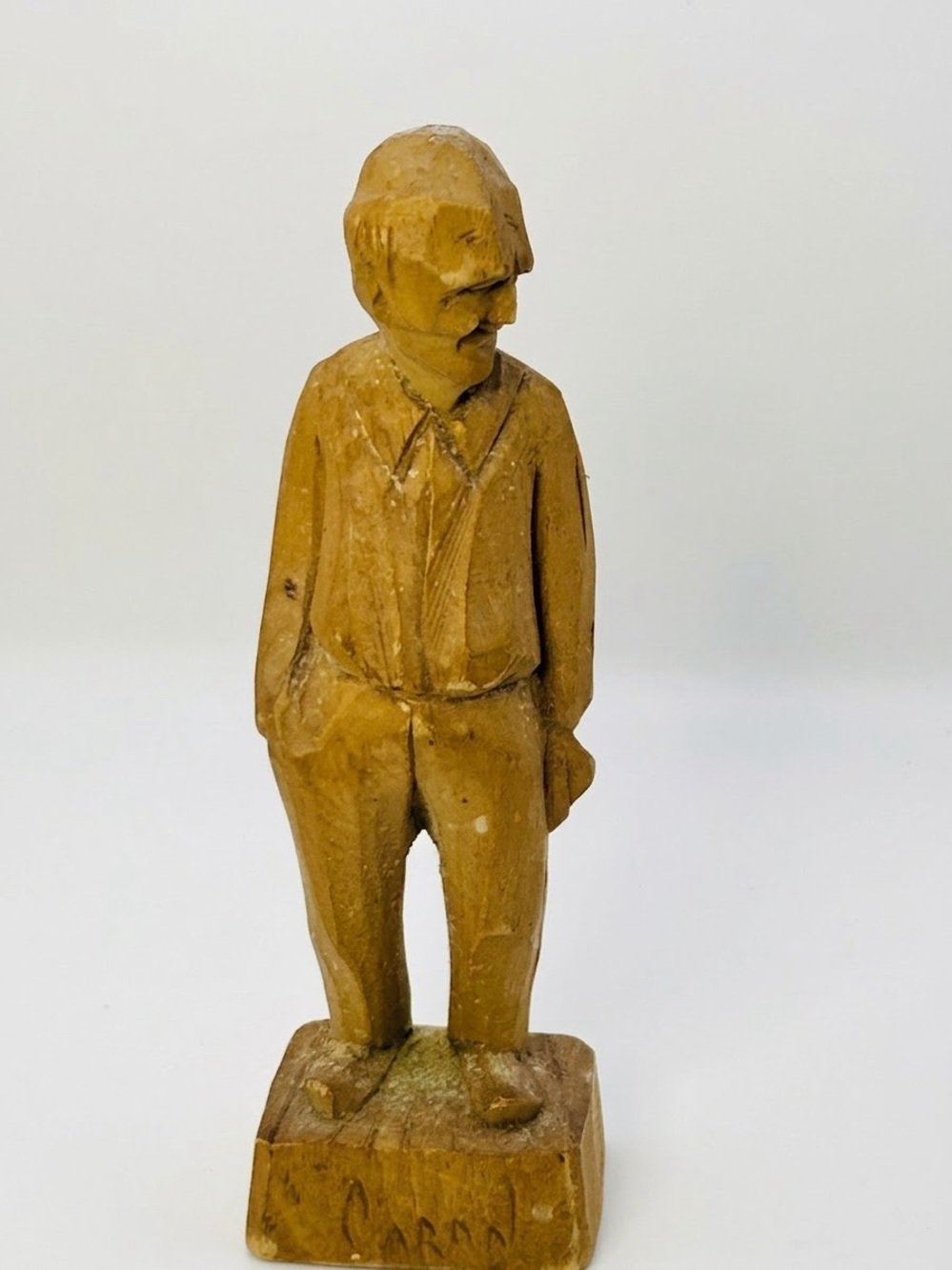Vintage Signed Caron Quebec Folk Art Hand-Carved Wood Man Figurine